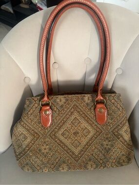 Fossil Brown & Olive Diamond-Pattern Wristlet Tote